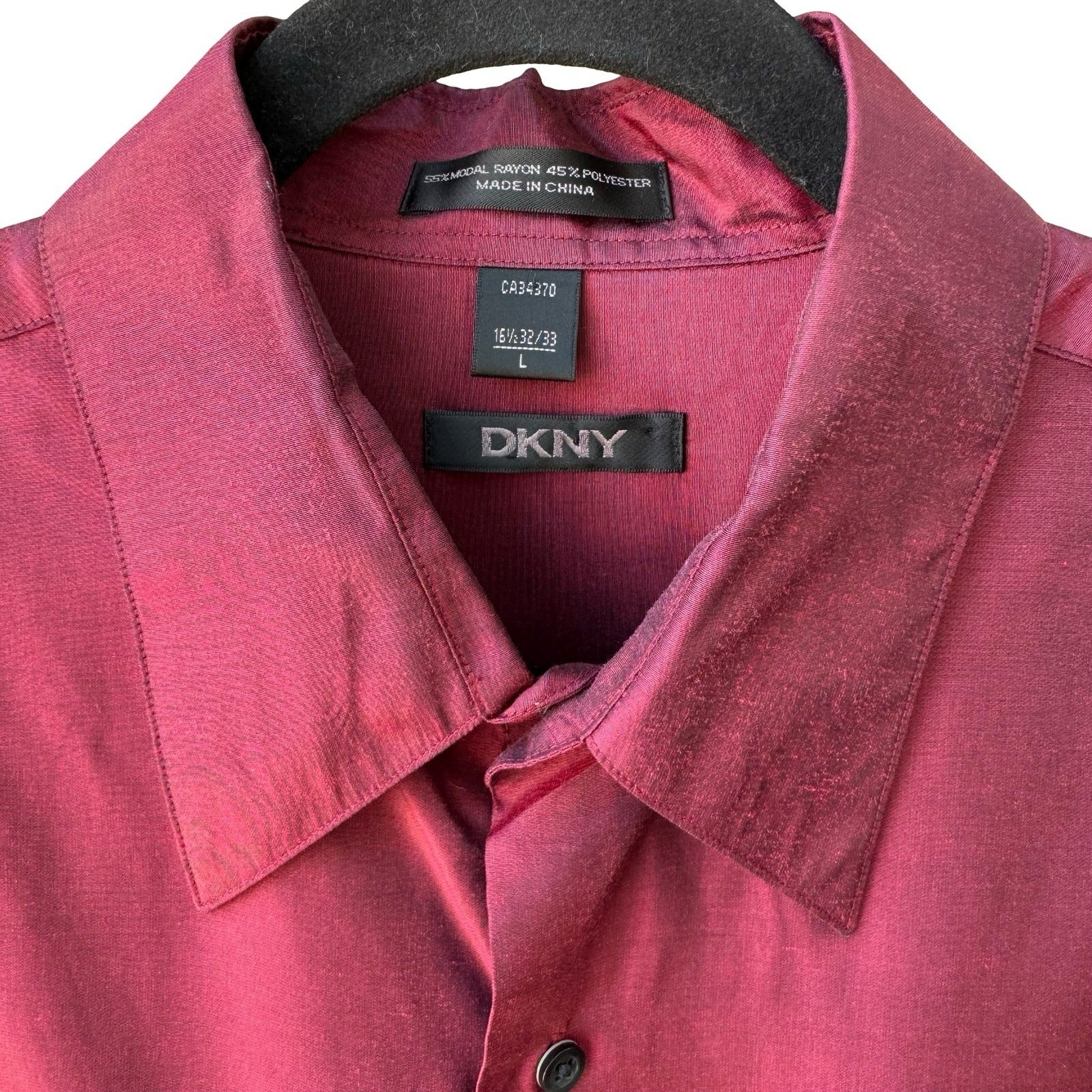 DKNY Y2K 90s Burgundy Iridescent Modal Shimmer Minimalist Shirt Mens L 16.5
