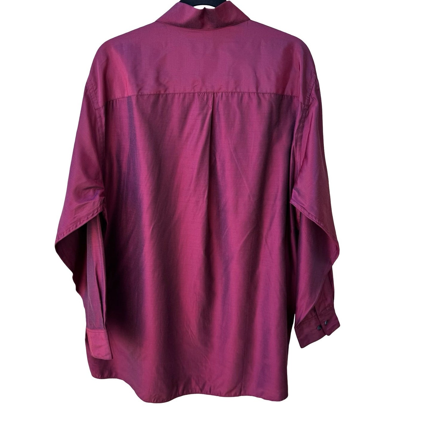 DKNY Y2K 90s Burgundy Iridescent Modal Shimmer Minimalist Shirt Mens L 16.5