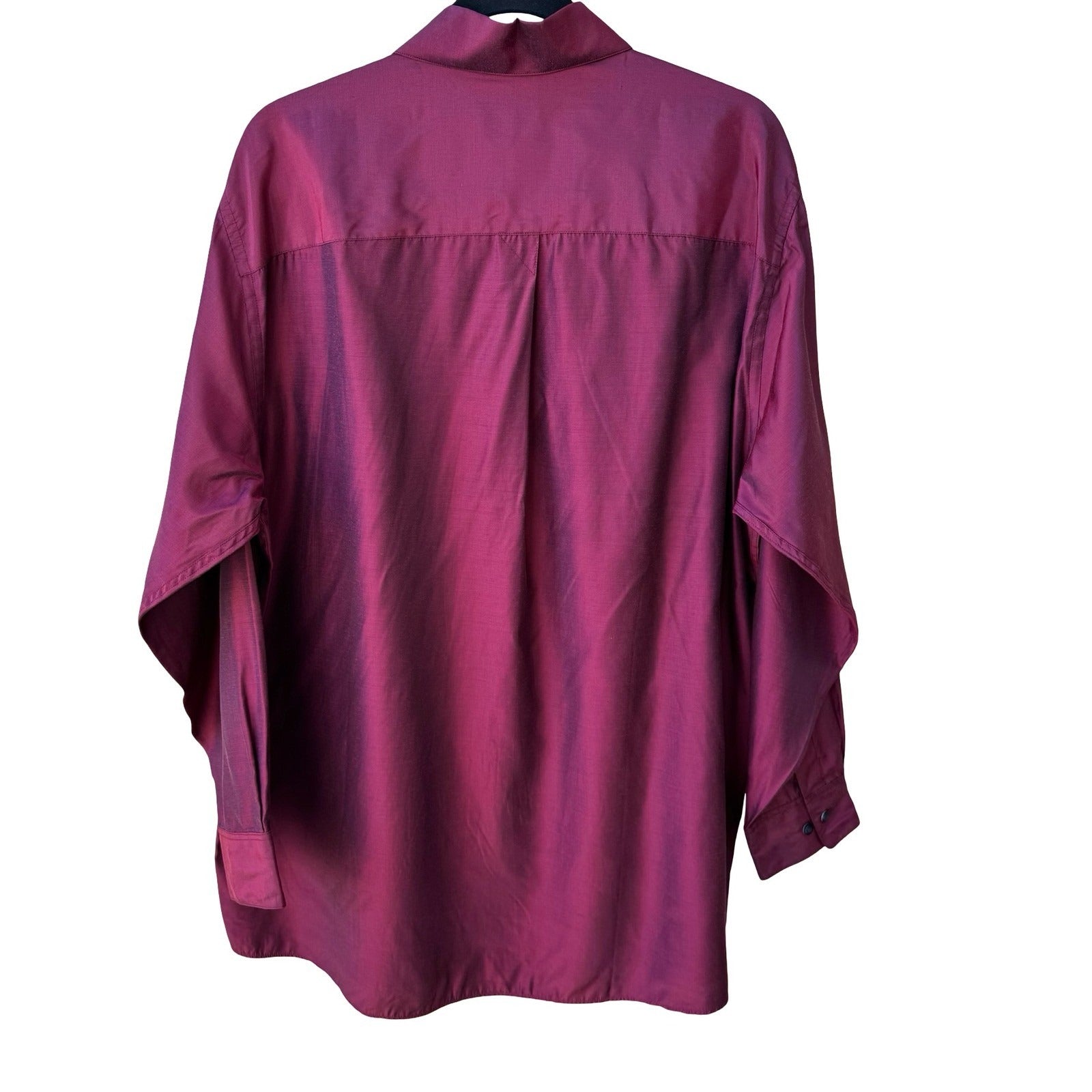 DKNY Y2K 90s Burgundy Iridescent Modal Shimmer Minimalist Shirt Mens L 16.5
