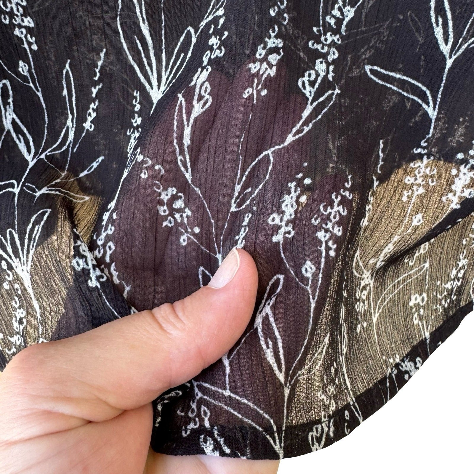 Boho Dark Floral Whimsigoth Chiffon Romantic Sheer Lace Ruffle Bell Sleeve Top L