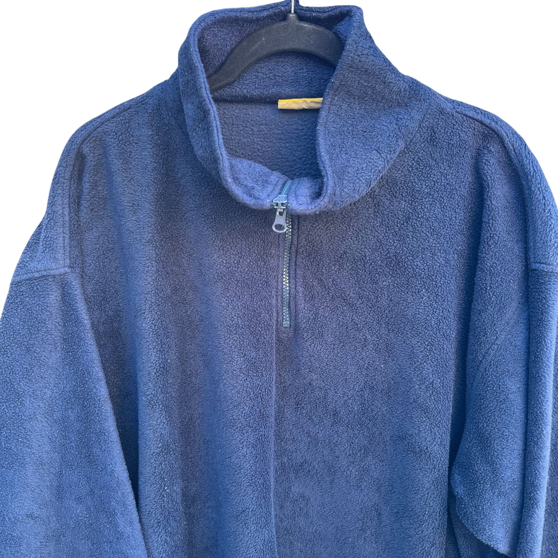 Blue Sky Navy 1/4 Zip Pullover Fleece Sweater XL Cozy Pocket Relaxed Fit Unisex