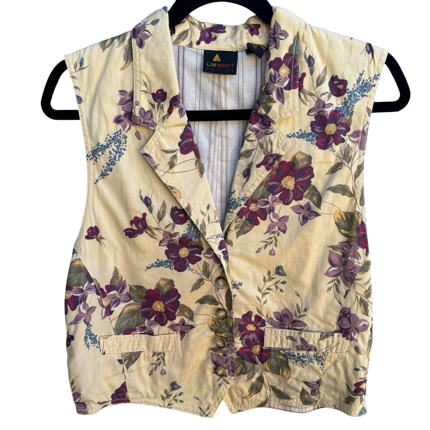 Liz Claiborne Vintage 90s Cottagecore Grandmacore Botanical Floral Cotton Vest S