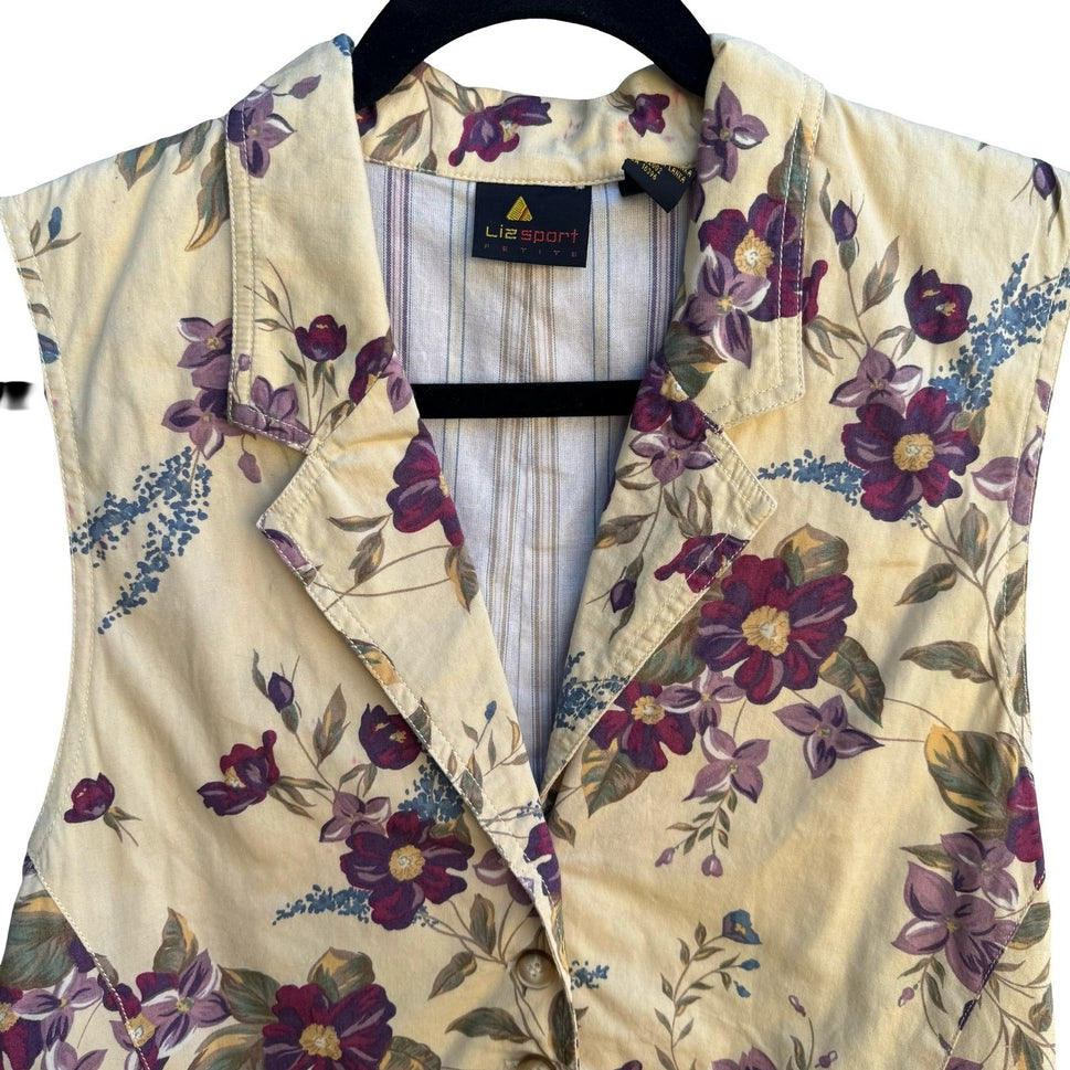 Liz Claiborne Vintage 90s Cottagecore Grandmacore Botanical Floral Cotton Vest S