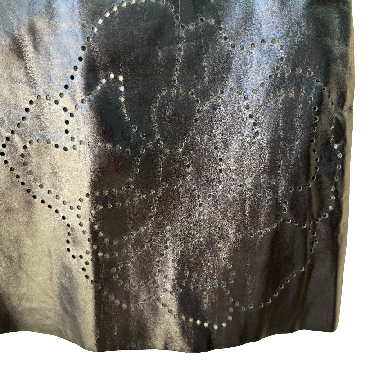 Poleci Vintage Y2K Edgy Moto Goth Leather Mini Skirt Laser Cut Dark Floral 4