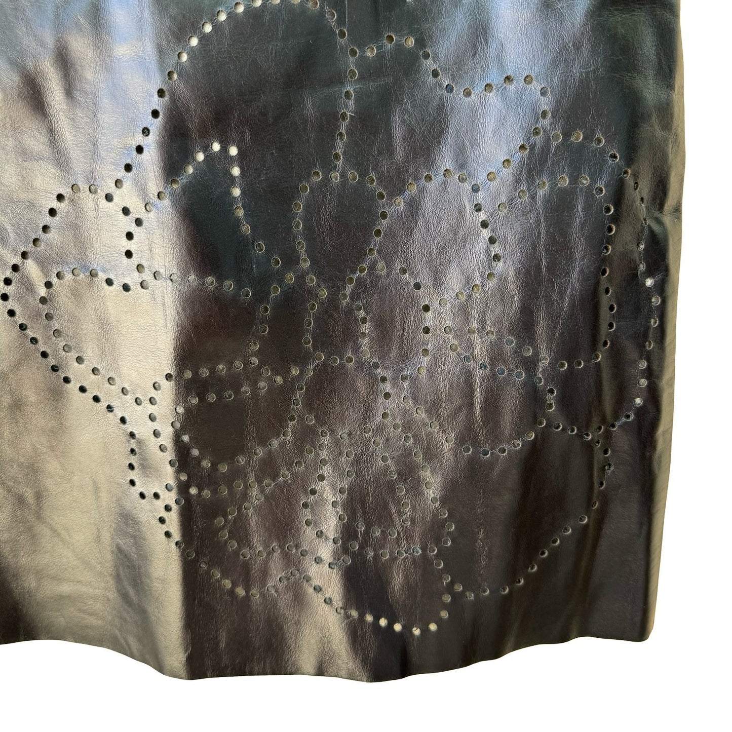 Poleci Vintage Y2K Edgy Moto Goth Leather Mini Skirt Laser Cut Dark Floral 4