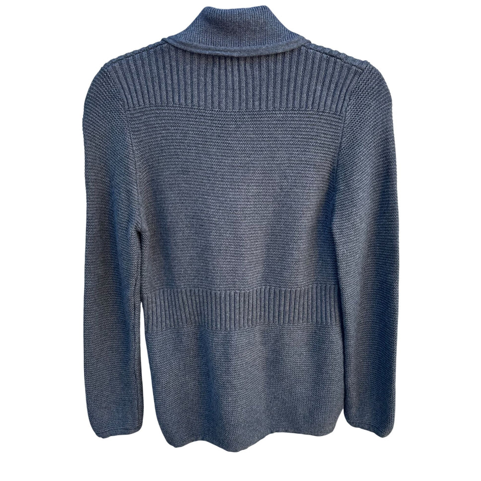 Sigrid Olsen Studio Gray Button-Up Cardigan With Ribbed Details & Pockets - XS