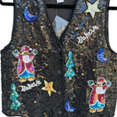 Switch The Quacker Factory Vintage Black Holiday Santa Tree Snap Closure Sequin Vest S 3 image