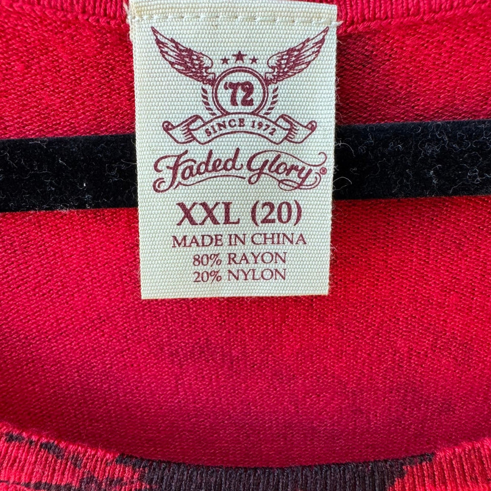 Faded Glory Romantic Floral Beaded Embellised Pullover Knit Sweater Red XXL NEW