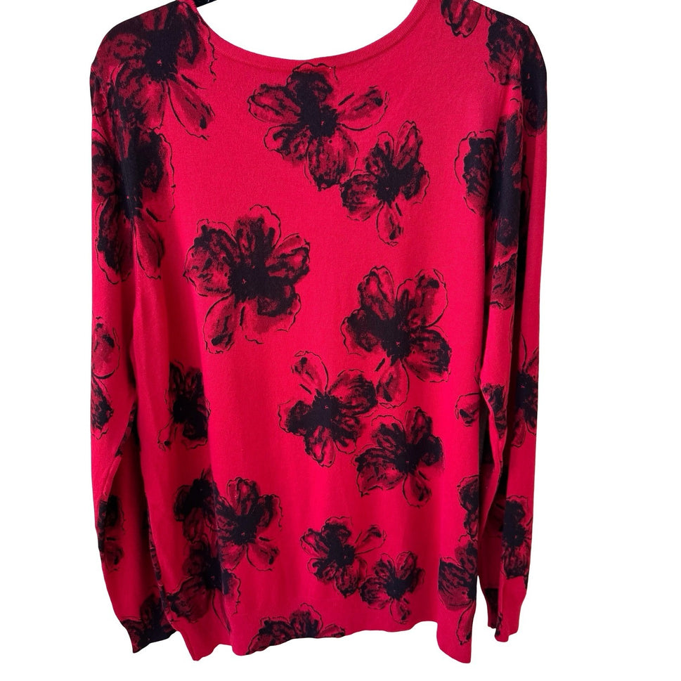 Faded Glory Romantic Floral Beaded Embellised Pullover Knit Sweater Red XXL NEW