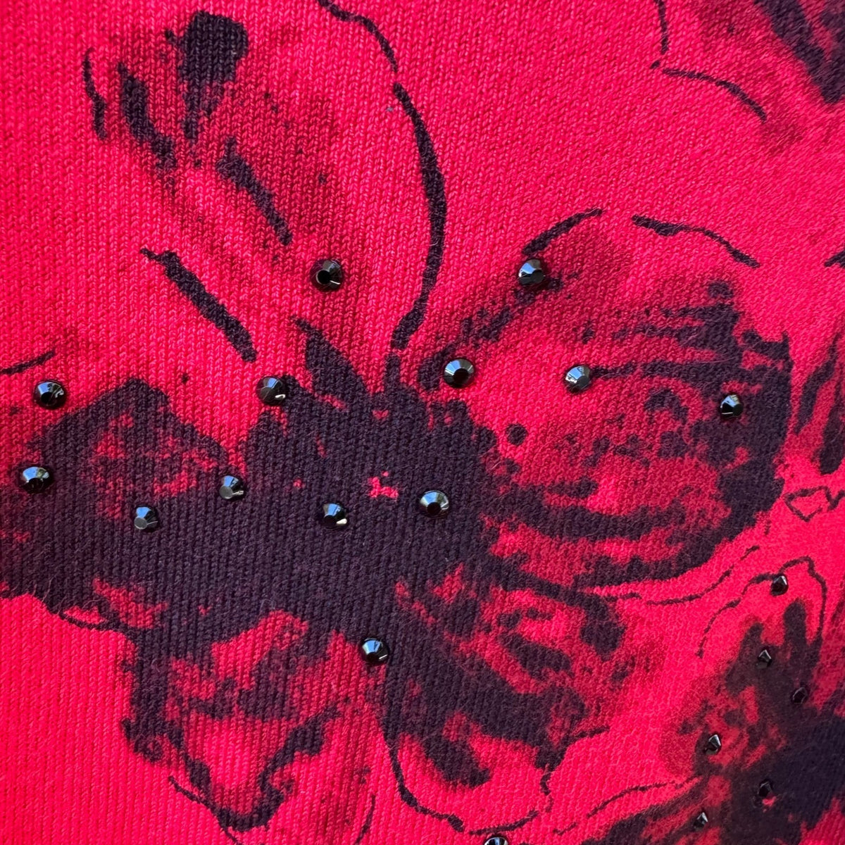 Faded Glory Romantic Floral Beaded Embellised Pullover Knit Sweater Red XXL NEW