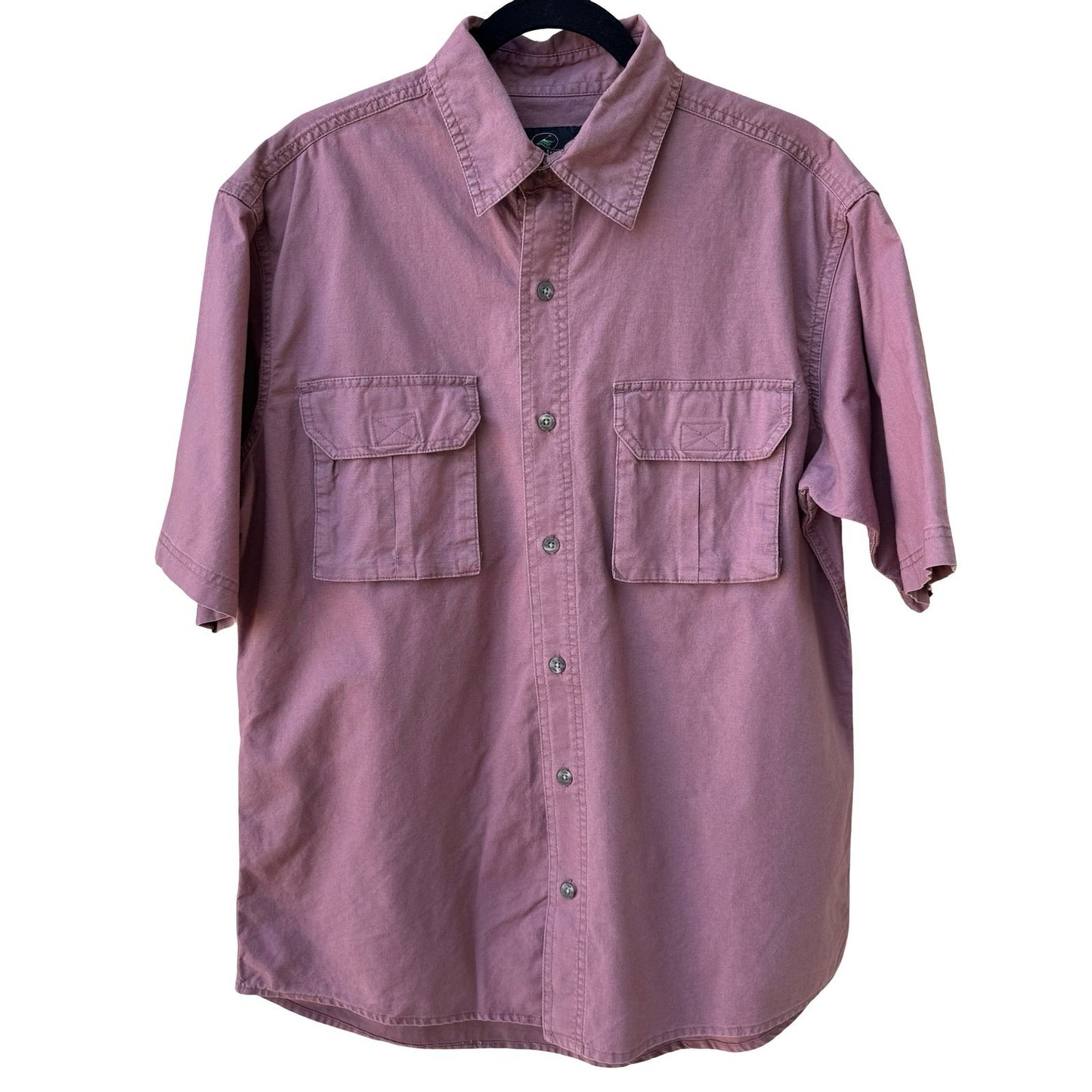 RedHead Mens Short Sleeve Utility Button Down Shirt Mauve Medium Dual Pockets