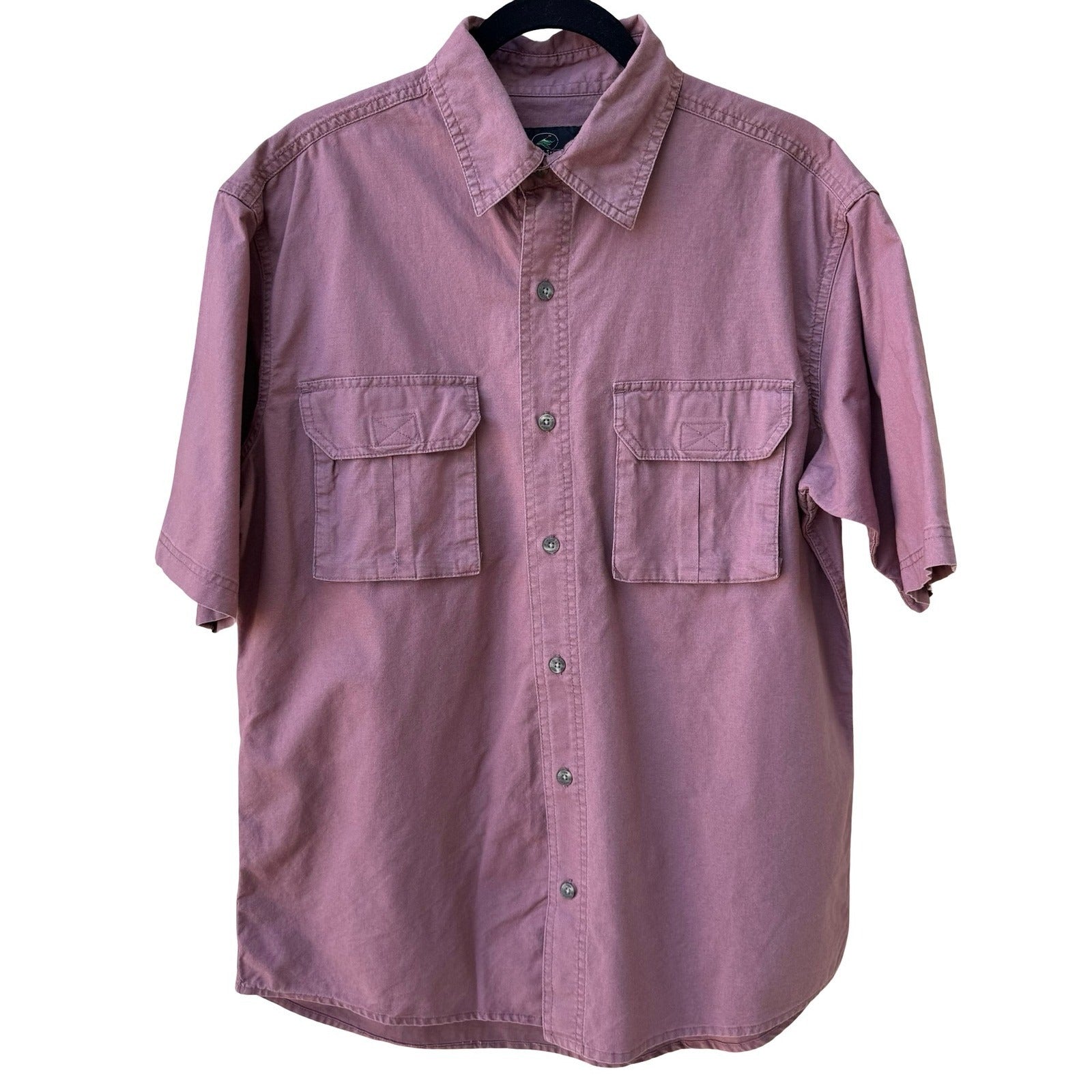 RedHead Mens Short Sleeve Utility Button Down Shirt Mauve Medium Dual Pockets