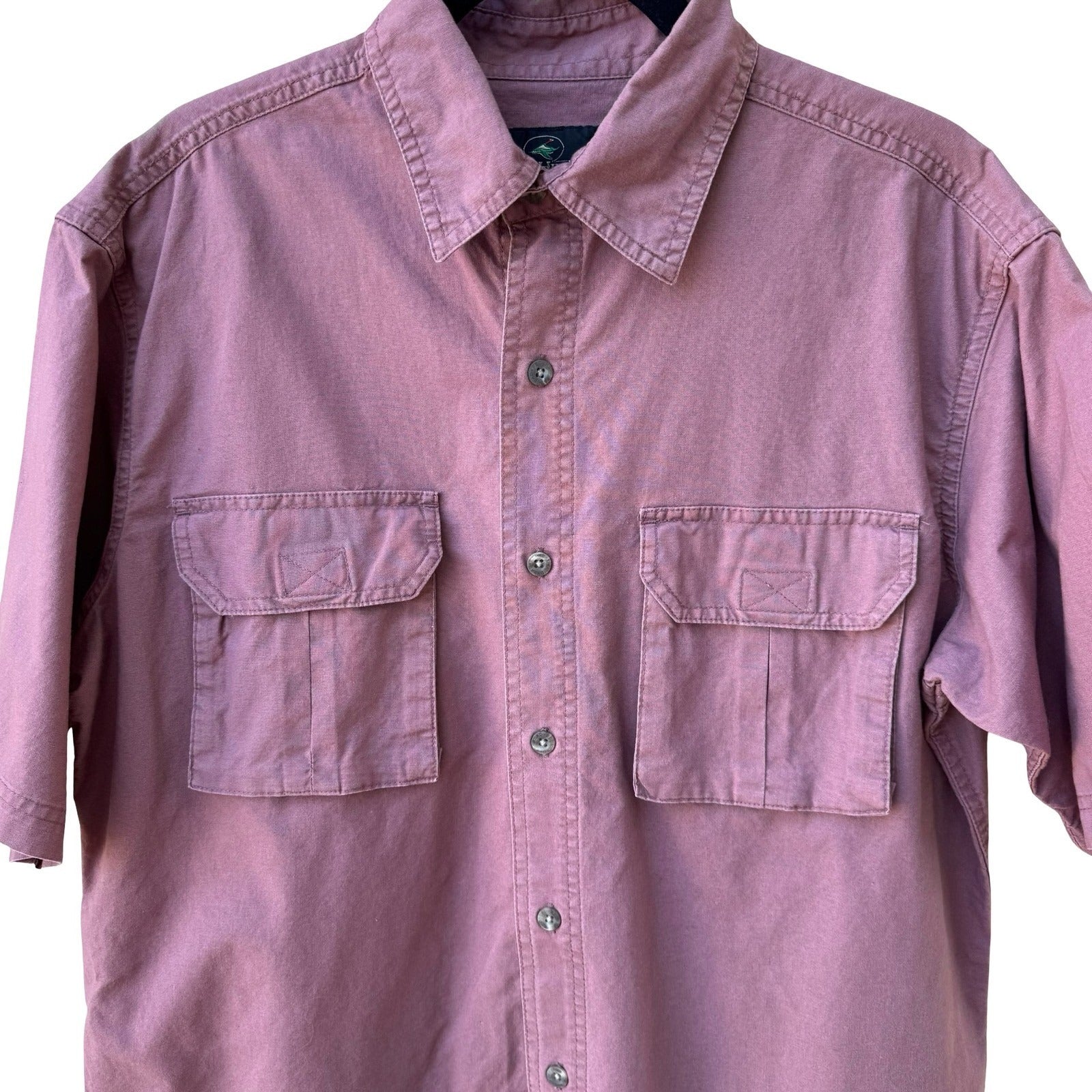 RedHead Mens Short Sleeve Utility Button Down Shirt Mauve Medium Dual Pockets