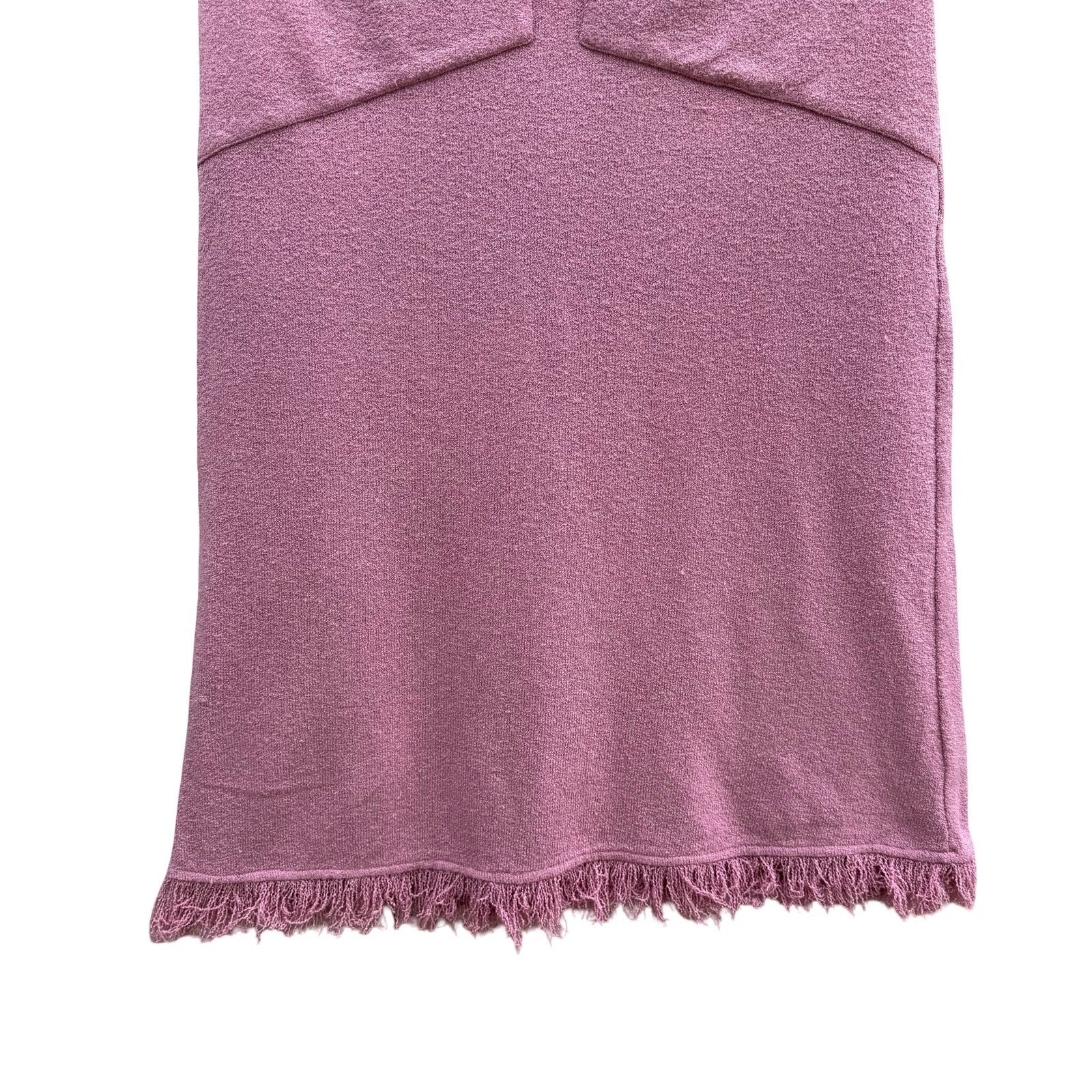 Ago e Filo Coquette Boho Mauve Boucle Italian Knit Skirt Fringe Hem Front Tie