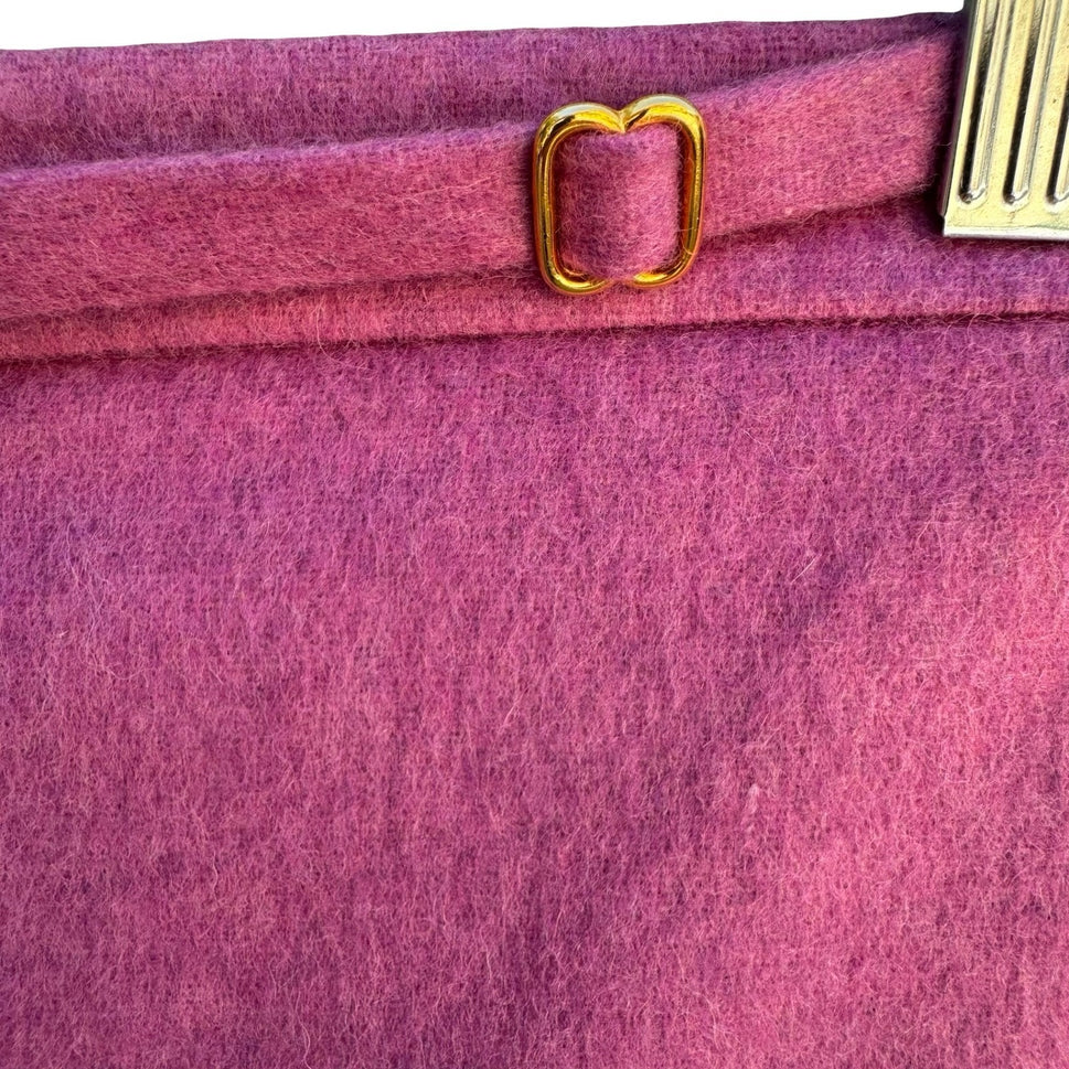 Fidel Y2K Magenta Wool Tailored Pencil Skirt Buckle Belted Dual Slit Preppy M