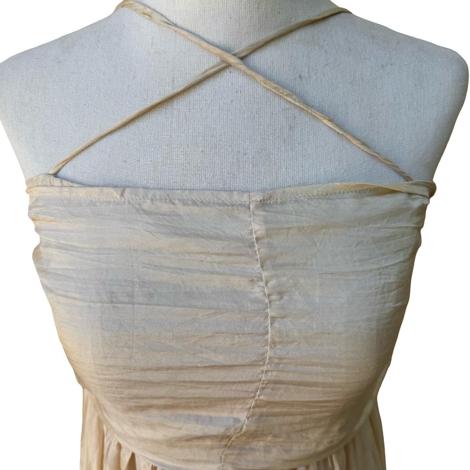 Chan Luu Y2K Silk Ethereal Fairycore Ballet Crinkle Halter Midi Dress Back Bow S