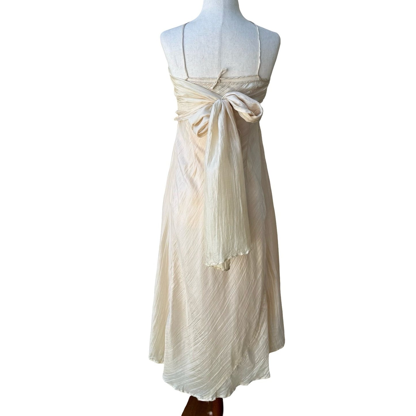 Chan Luu Y2K Silk Ethereal Fairycore Ballet Crinkle Halter Midi Dress Back Bow S