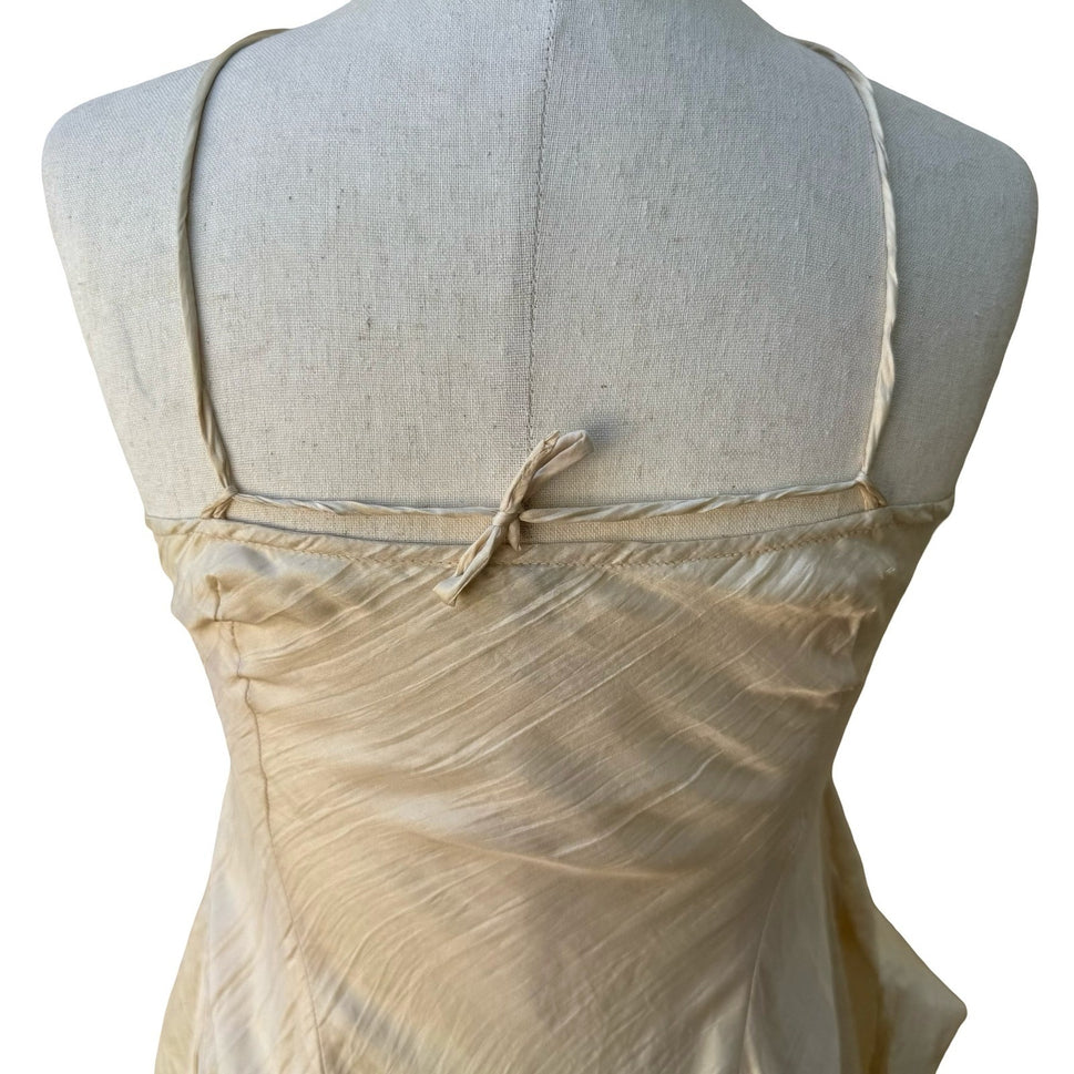 Chan Luu Y2K Silk Ethereal Fairycore Ballet Crinkle Halter Midi Dress Back Bow S