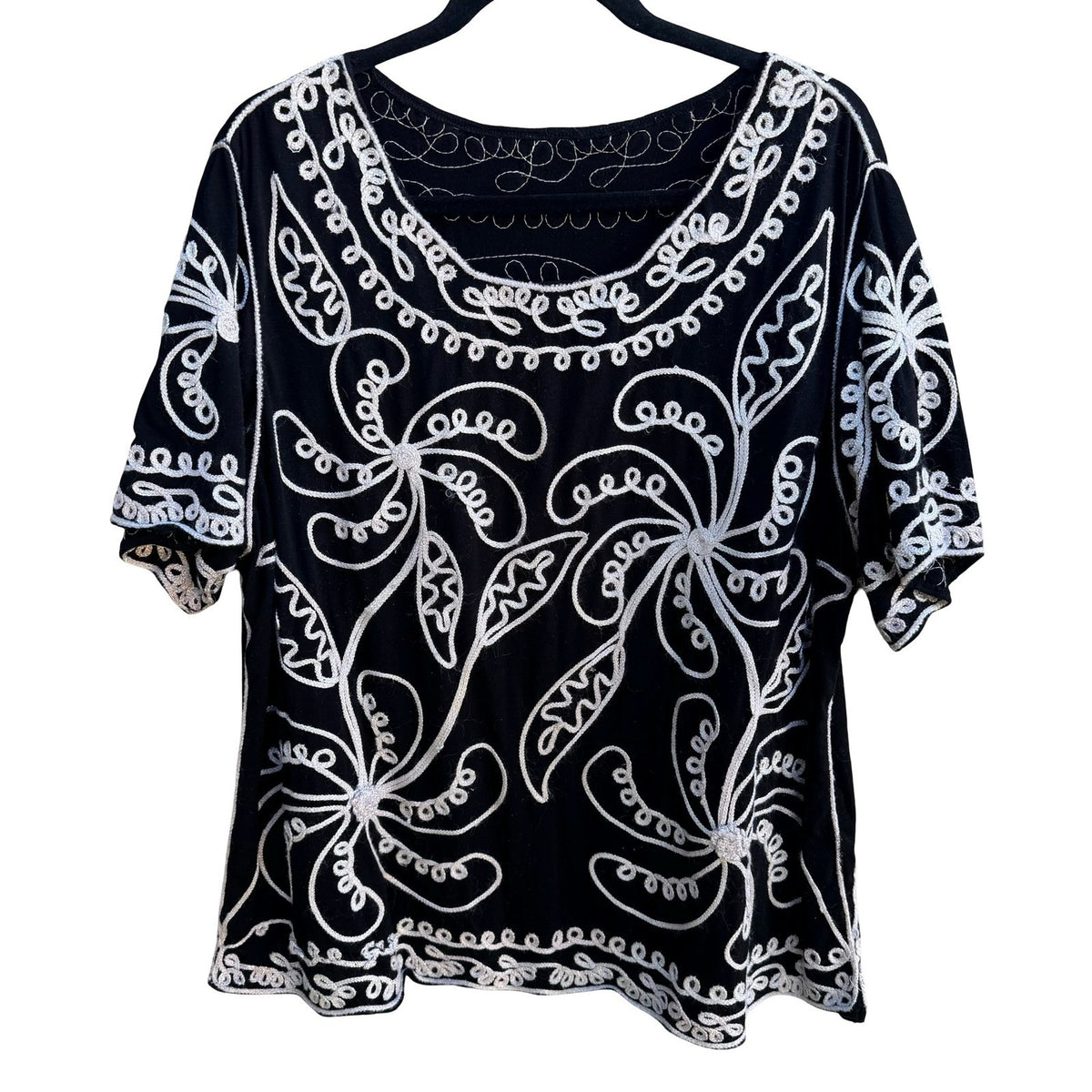 Boho Gypsy Whimsigoth Art To Wear Metallic Soutache Embroidered Blouse Black 3X