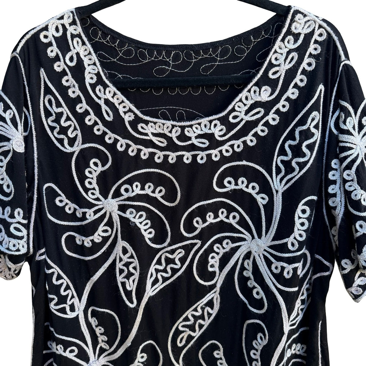 Boho Gypsy Whimsigoth Art To Wear Metallic Soutache Embroidered Blouse Black 3X