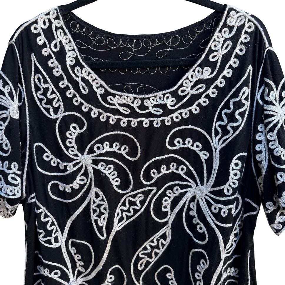 Boho Gypsy Whimsigoth Art To Wear Metallic Soutache Embroidered Blouse Black 3X
