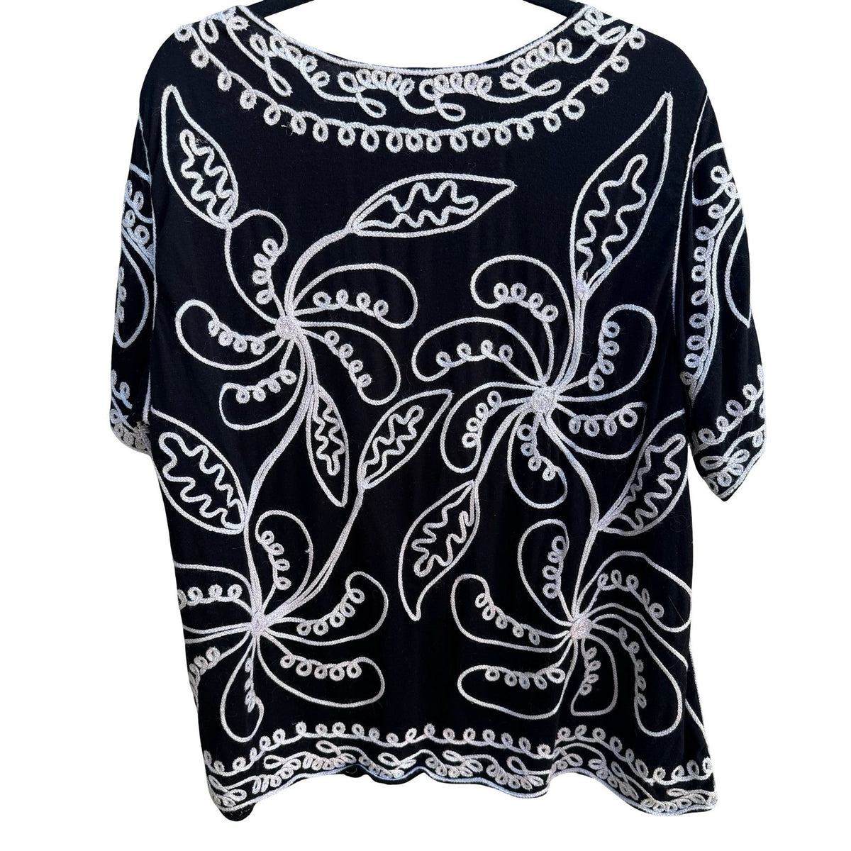 Boho Gypsy Whimsigoth Art To Wear Metallic Soutache Embroidered Blouse Black 3X