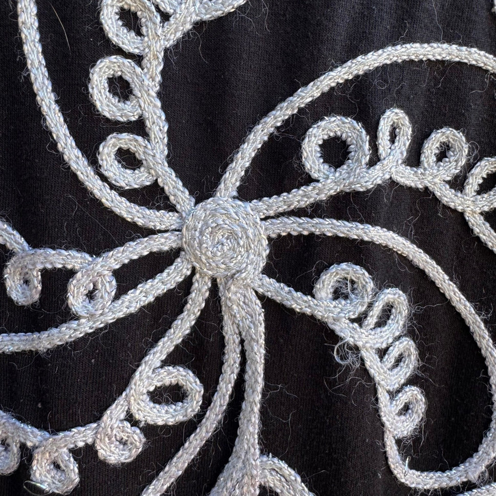 Boho Gypsy Whimsigoth Art To Wear Metallic Soutache Embroidered Blouse Black 3X