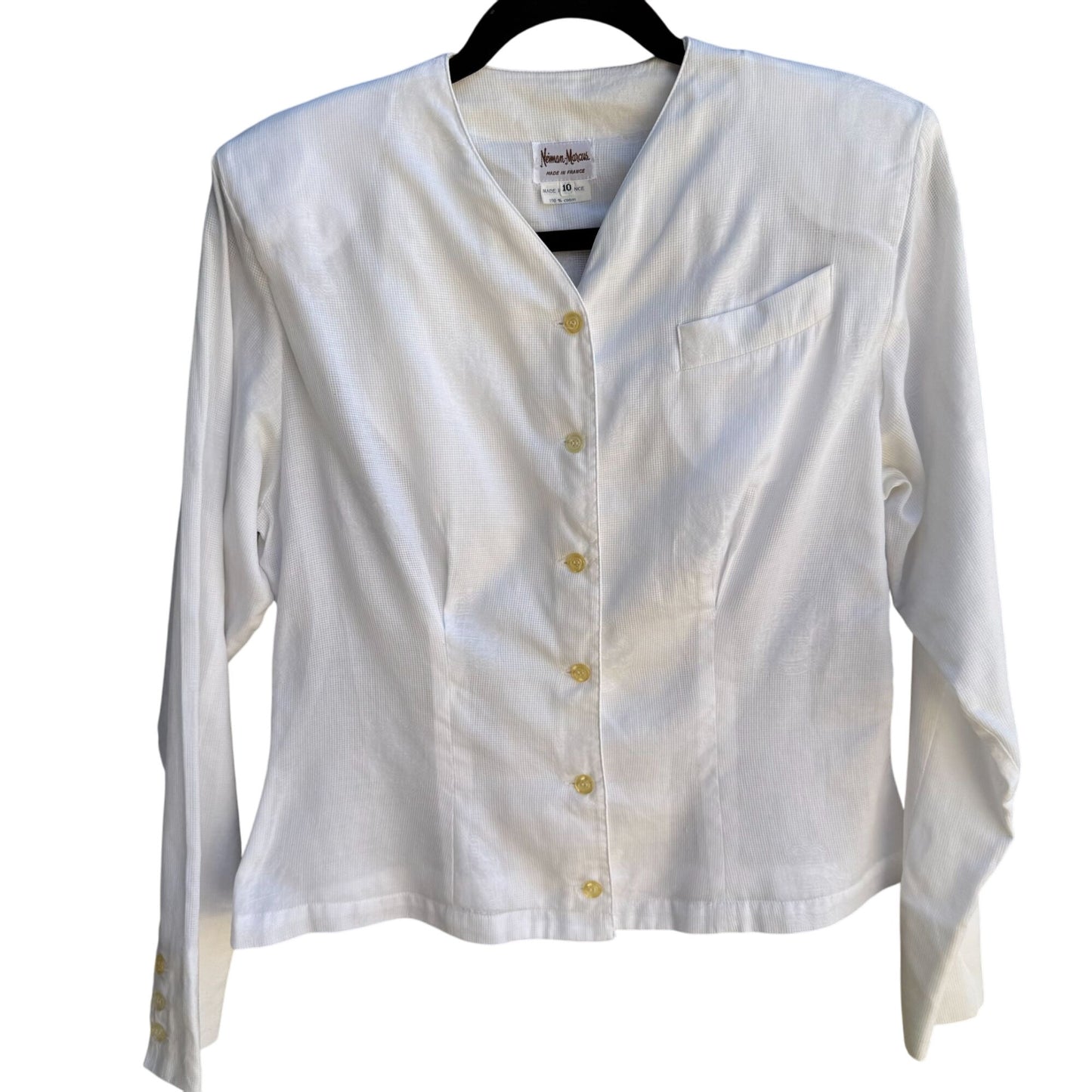 Neiman Marcus Vintage Womens French Cotton V Neck Cropped Peplum Hem Blouse 10