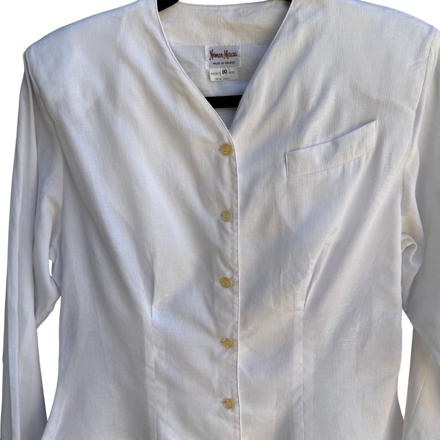 Neiman Marcus Vintage Womens French Cotton V Neck Cropped Peplum Hem Blouse 10