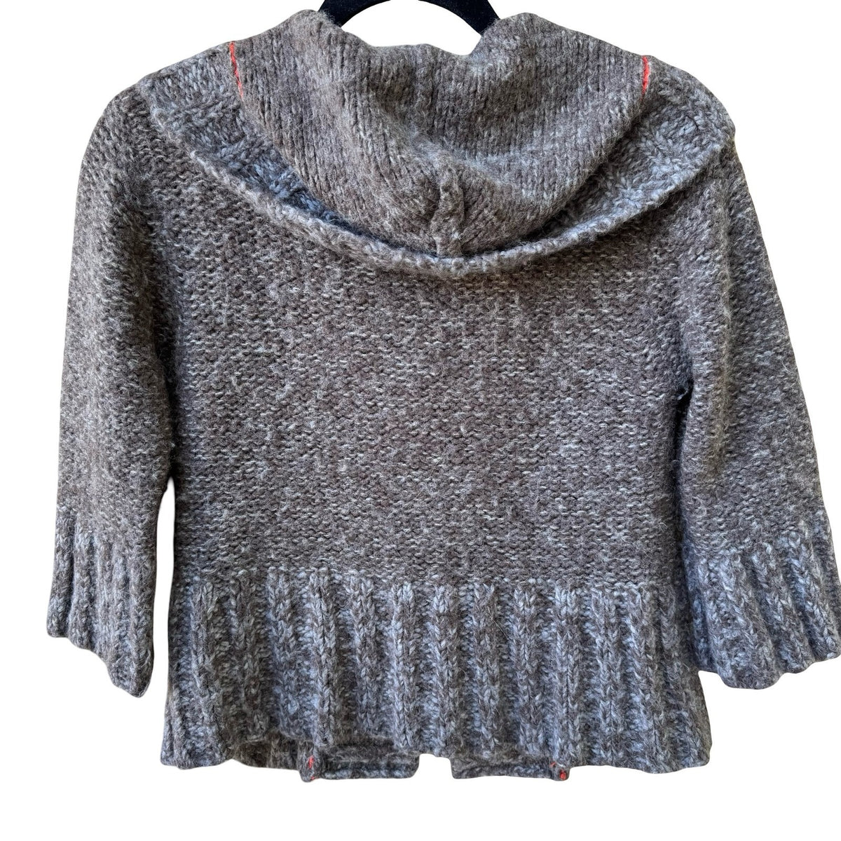 Free People Boho Whimsigoth Hooded Chunky Knit Contrast Stitch Cardigan Brown M