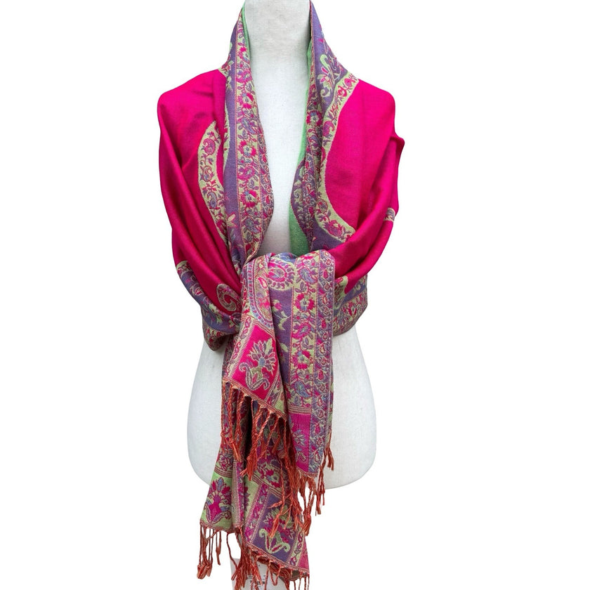 Bellissima Accessories Pink Paisley Pashmina Wrap Scarf Fringe Viscose Blend NEW