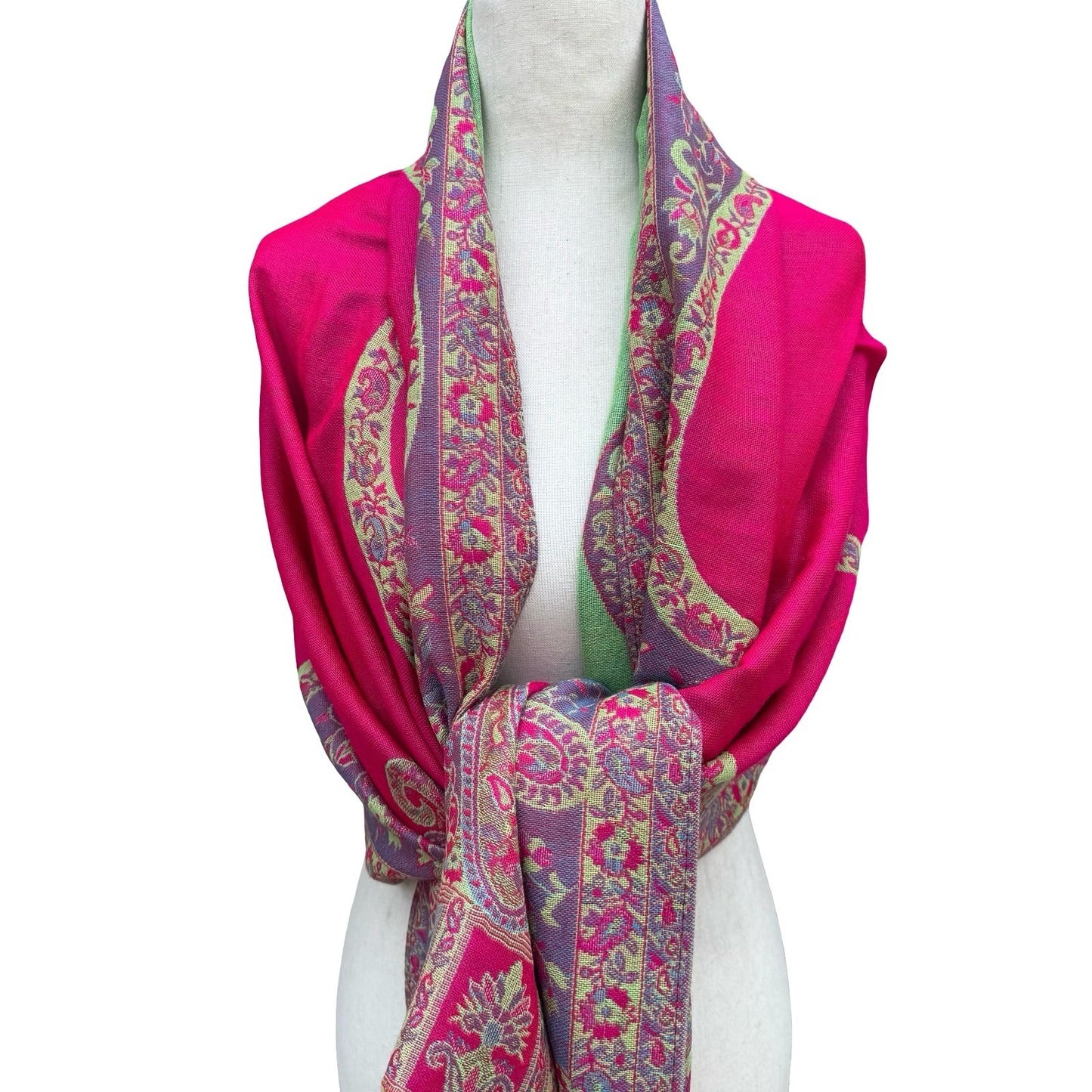 Bellissima Accessories Pink Paisley Pashmina Wrap Scarf Fringe Viscose Blend NEW