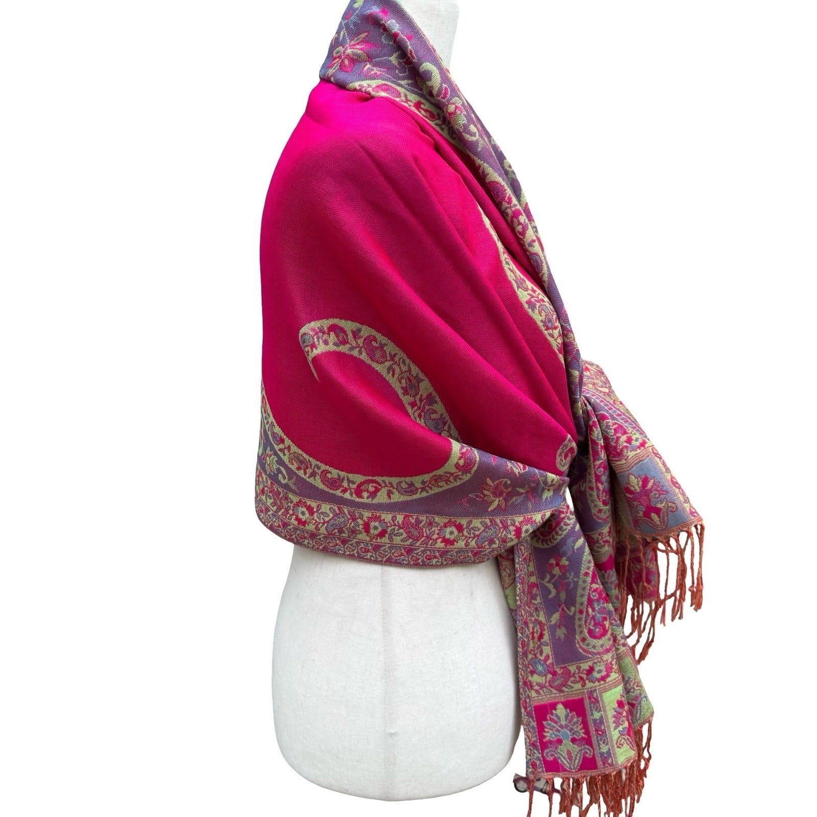 Bellissima Accessories Pink Paisley Pashmina Wrap Scarf Fringe Viscose Blend NEW