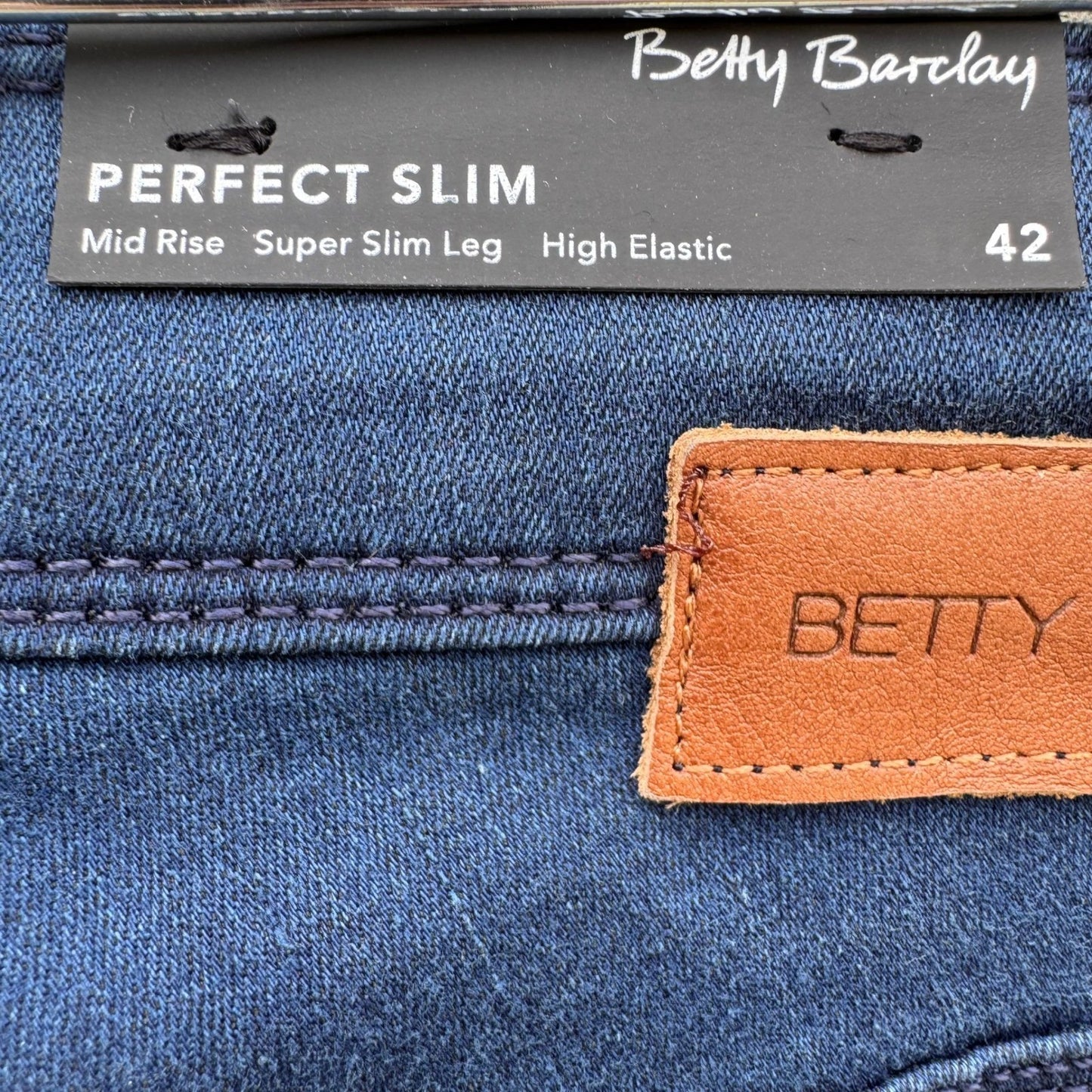 Betty Barclay Perfect Slim Jeans Women 14 Mid Rise Super Slim High Elastic NEW