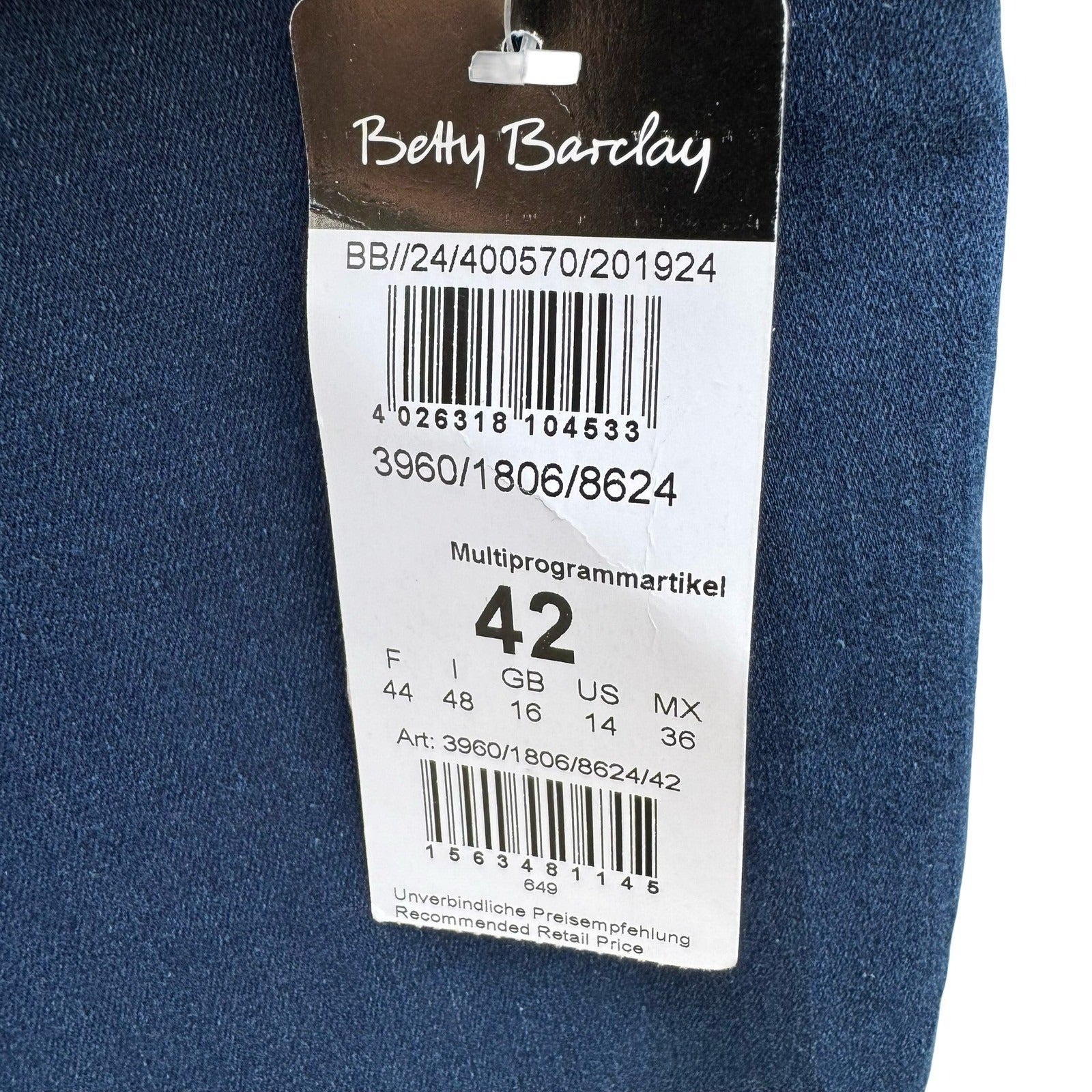 Betty Barclay Perfect Slim Jeans Women 14 Mid Rise Super Slim High Elastic NEW