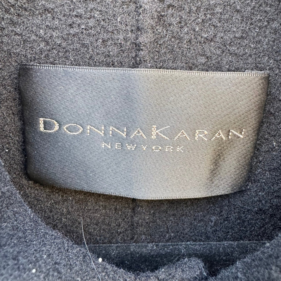 Donna Karan New York Mens Wool Blend Car Coat Black Hidden Button Overcoat Med