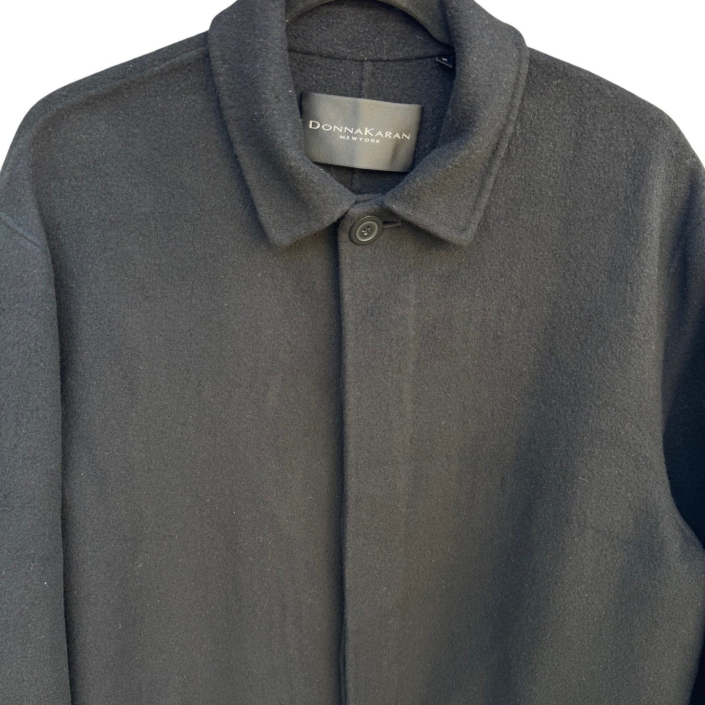 Donna Karan New York Mens Wool Blend Car Coat Black Hidden Button Overcoat Med