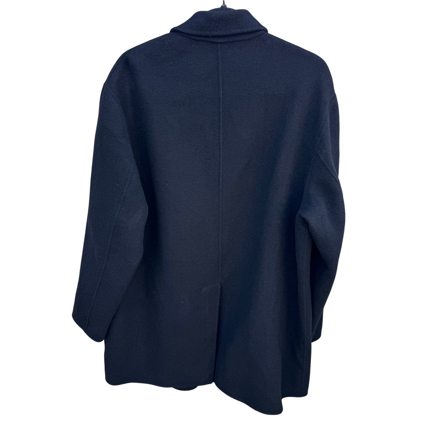 Donna Karan New York Mens Wool Blend Car Coat Black Hidden Button Overcoat Med