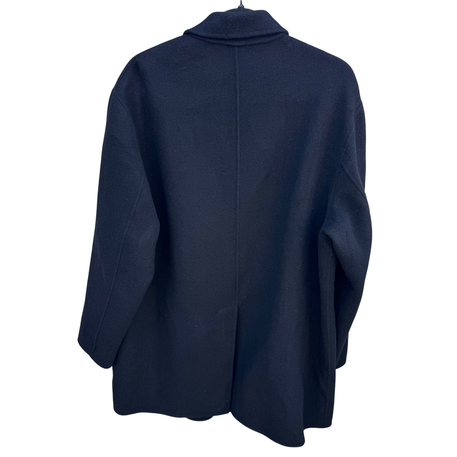 Donna Karan New York Mens Wool Blend Car Coat Black Hidden Button Overcoat Med
