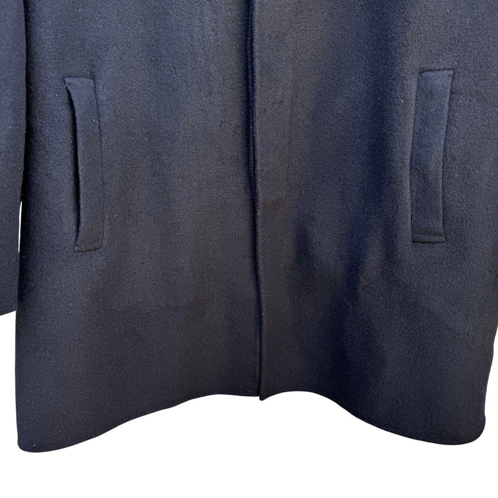 Donna Karan New York Mens Wool Blend Car Coat Black Hidden Button Overcoat Med