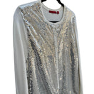 Switch Red Womens Silver Sequin Front Ivory Knit Glam Party Cardigan Sweater Large 2 image