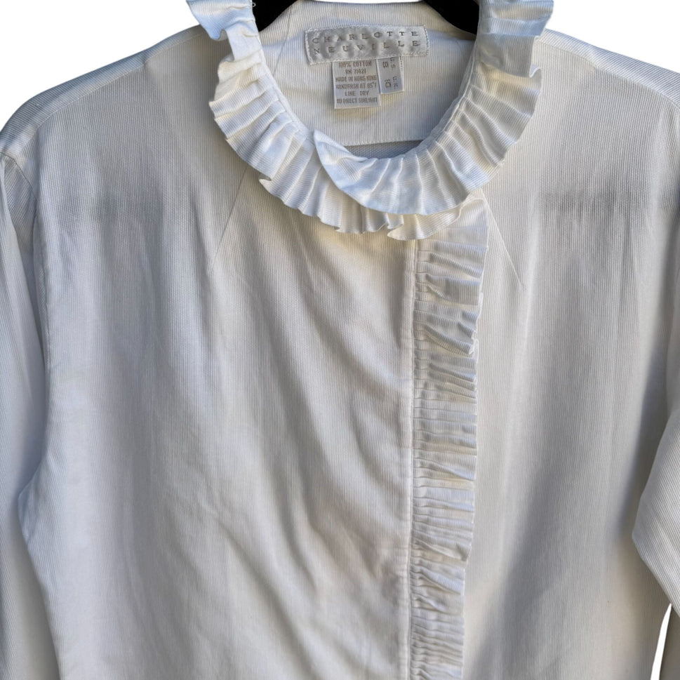 Charlotte Neuville Womens Edwardian White Ruffle Collar Hem Button-Up Blouse 8