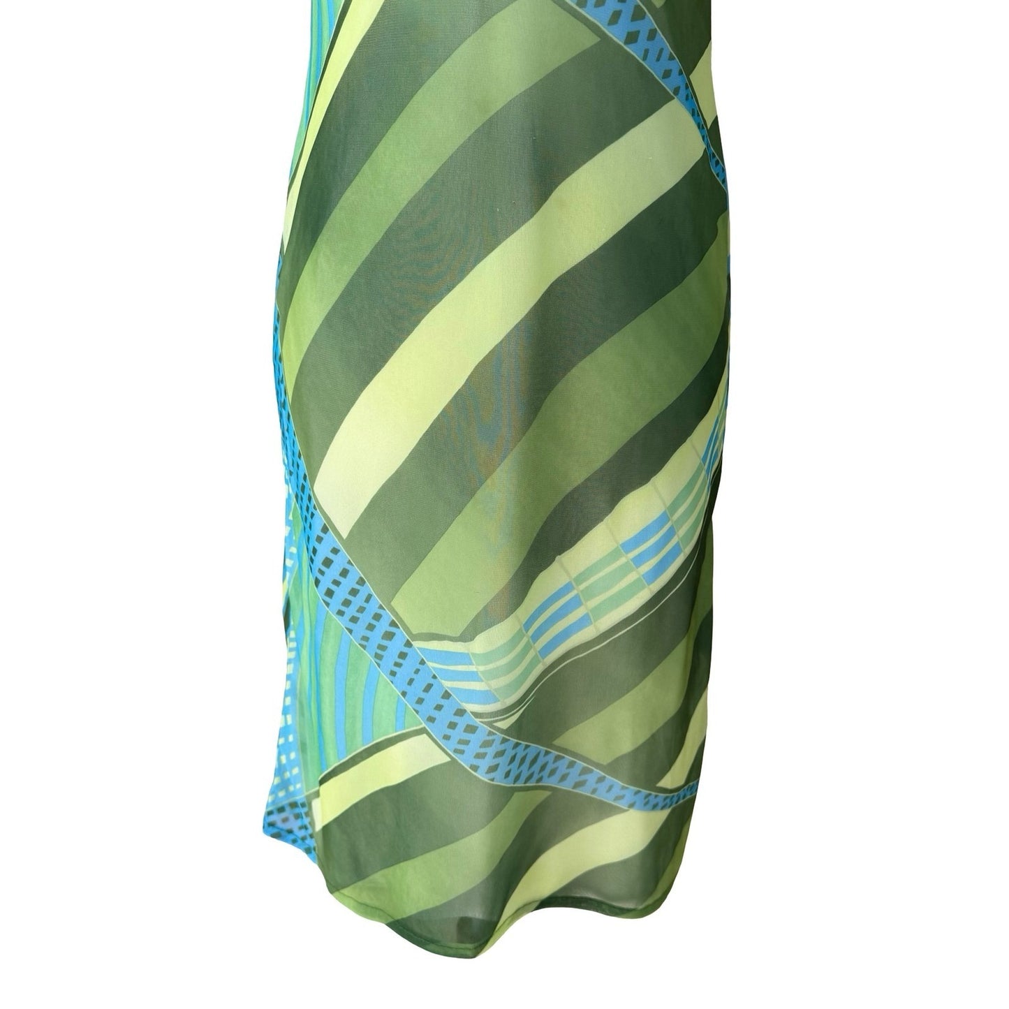 Brandenburg Y2K Resortwear Geometric Abstract Mesh Halter Open Back Dress XS