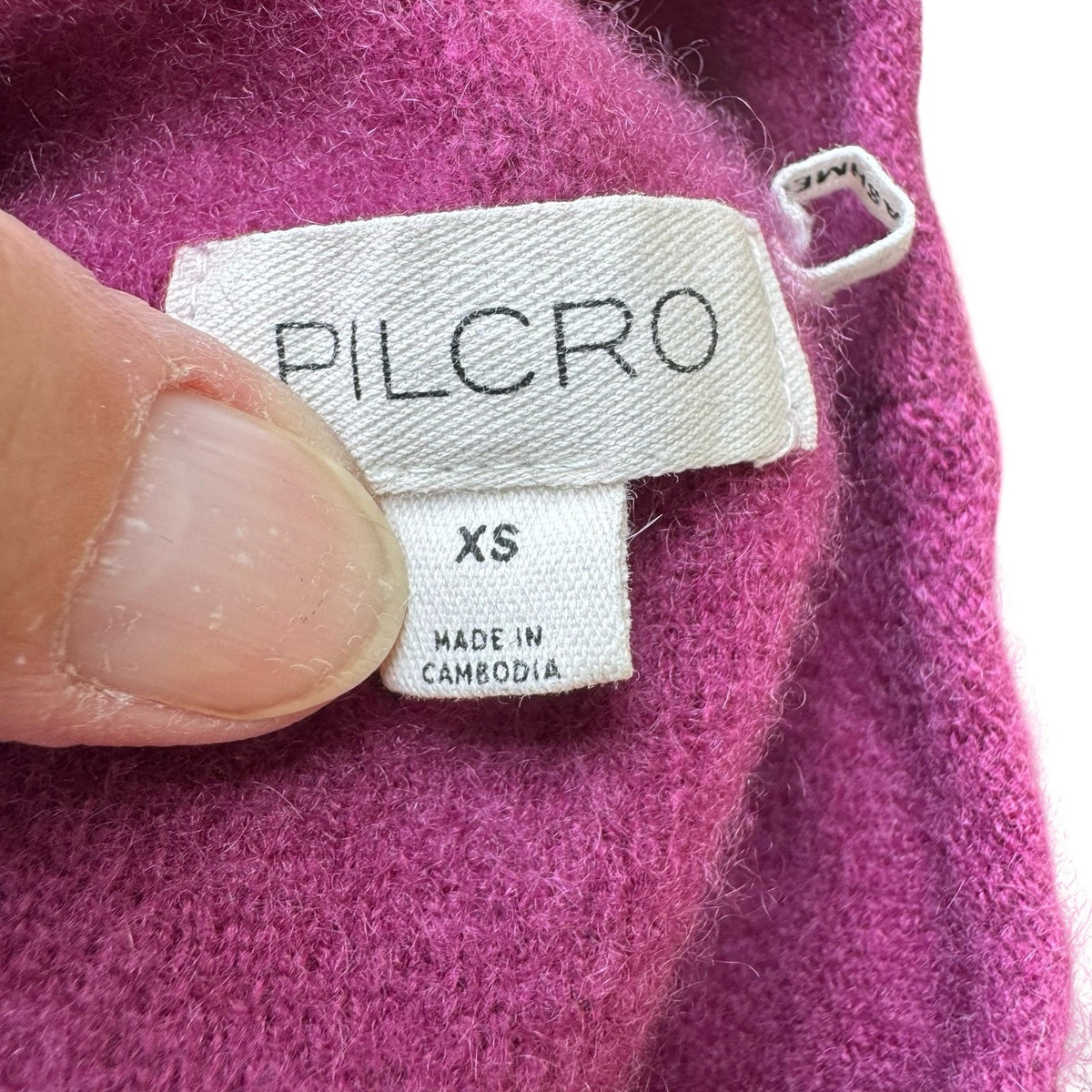 Pilcro 100% Cashmere Quiet Luxury Soft Girl Mock Neck Cropped Sweater Magenta XS