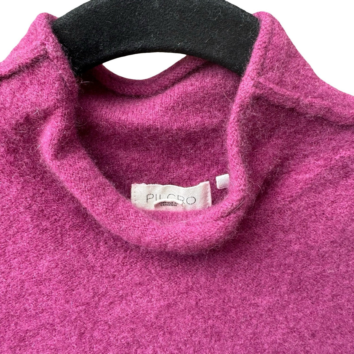 Pilcro 100% Cashmere Quiet Luxury Soft Girl Mock Neck Cropped Sweater Magenta XS