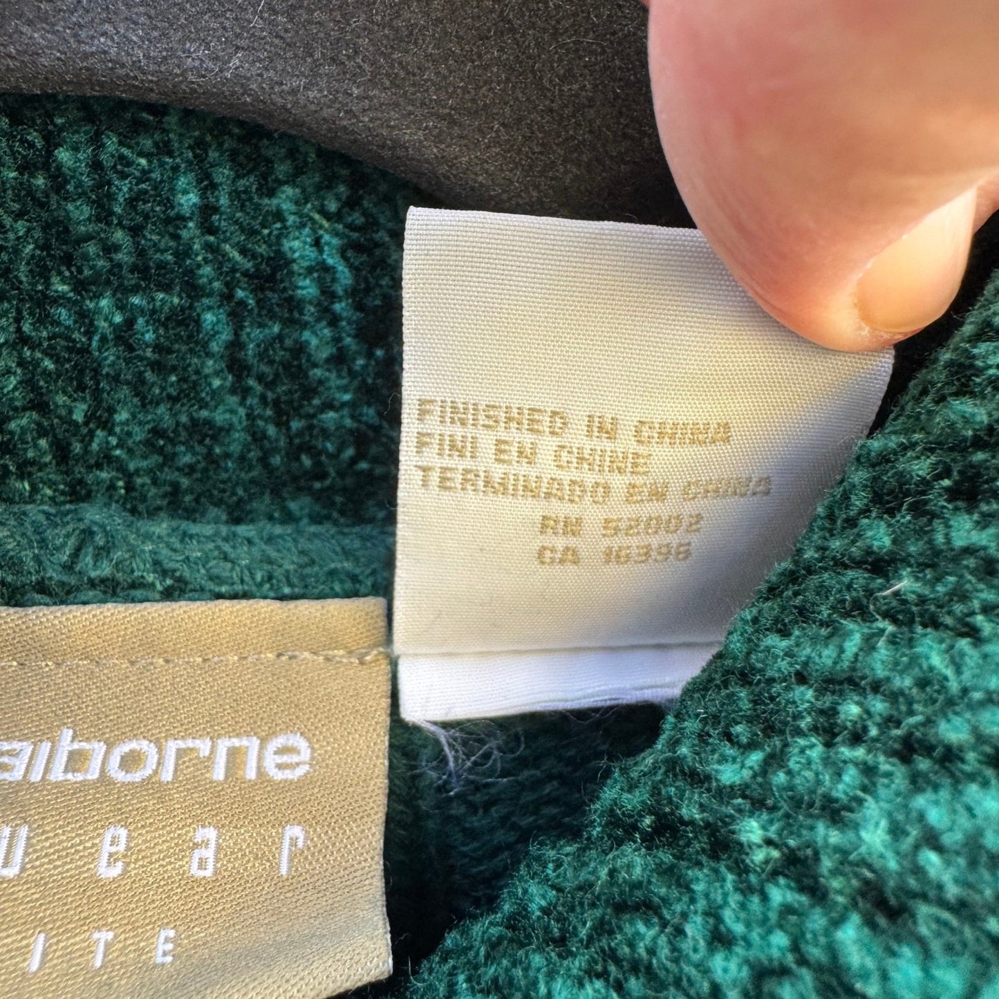 Liz Claiborne Lizwear Cropped Green Ribbed Turtleneck Sweater Chenille Womens S
