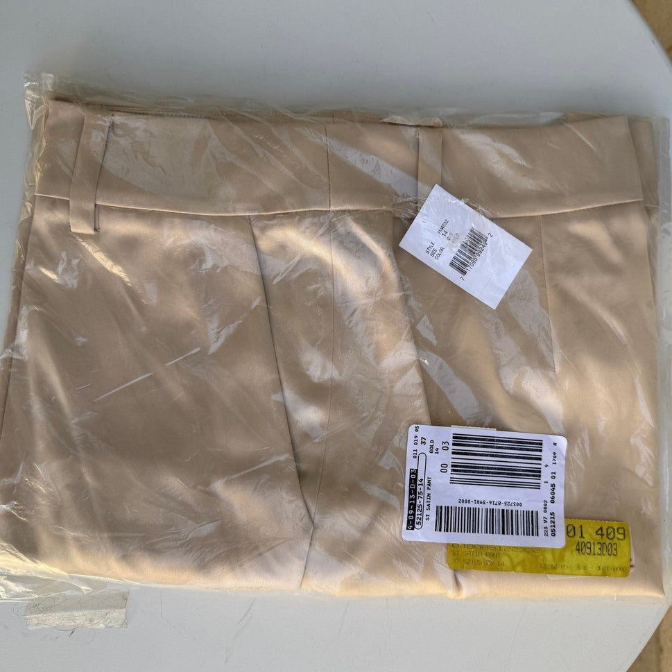 Bloomingdales Chic Quiet Luxury Satin Minimalist Evening Dress Pants Gold 14 NEW