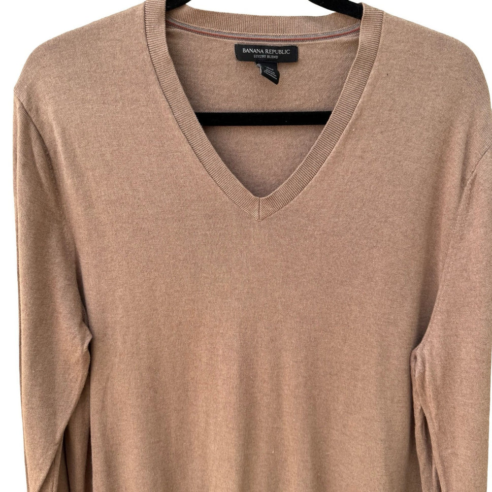 Banana Republic Mens Large Tan Silk Cotton Cashmere Luxury Blend V-Neck Sweater