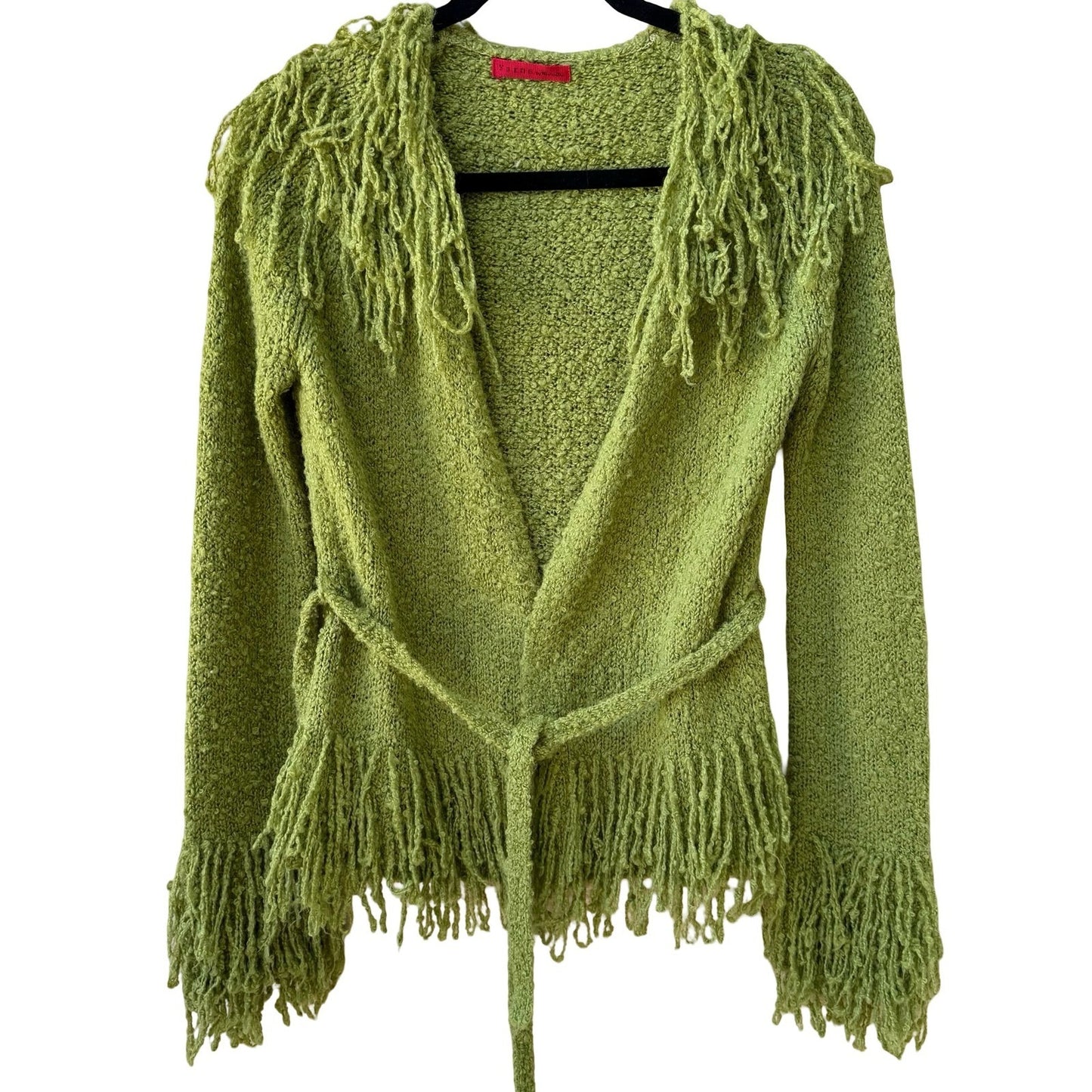 Yarns Y2K Boho Whimsigoth Boucle Shaggy Knit Fringe Cardigan Sweater SAMPLE