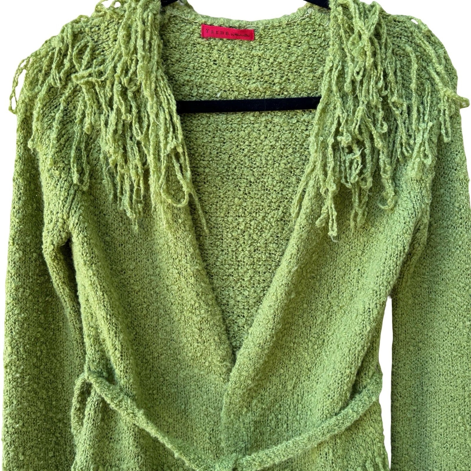 Yarns Y2K Boho Whimsigoth Boucle Shaggy Knit Fringe Cardigan Sweater SAMPLE